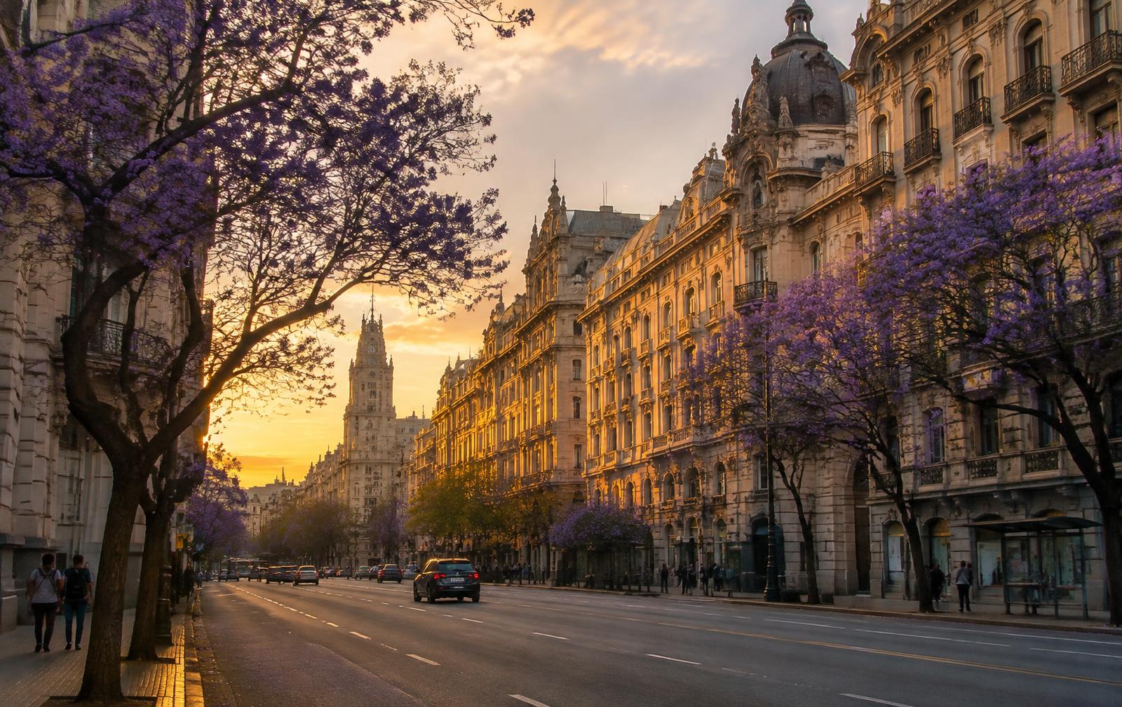 Avenida de Mayo in Buenos Aires at golden hour